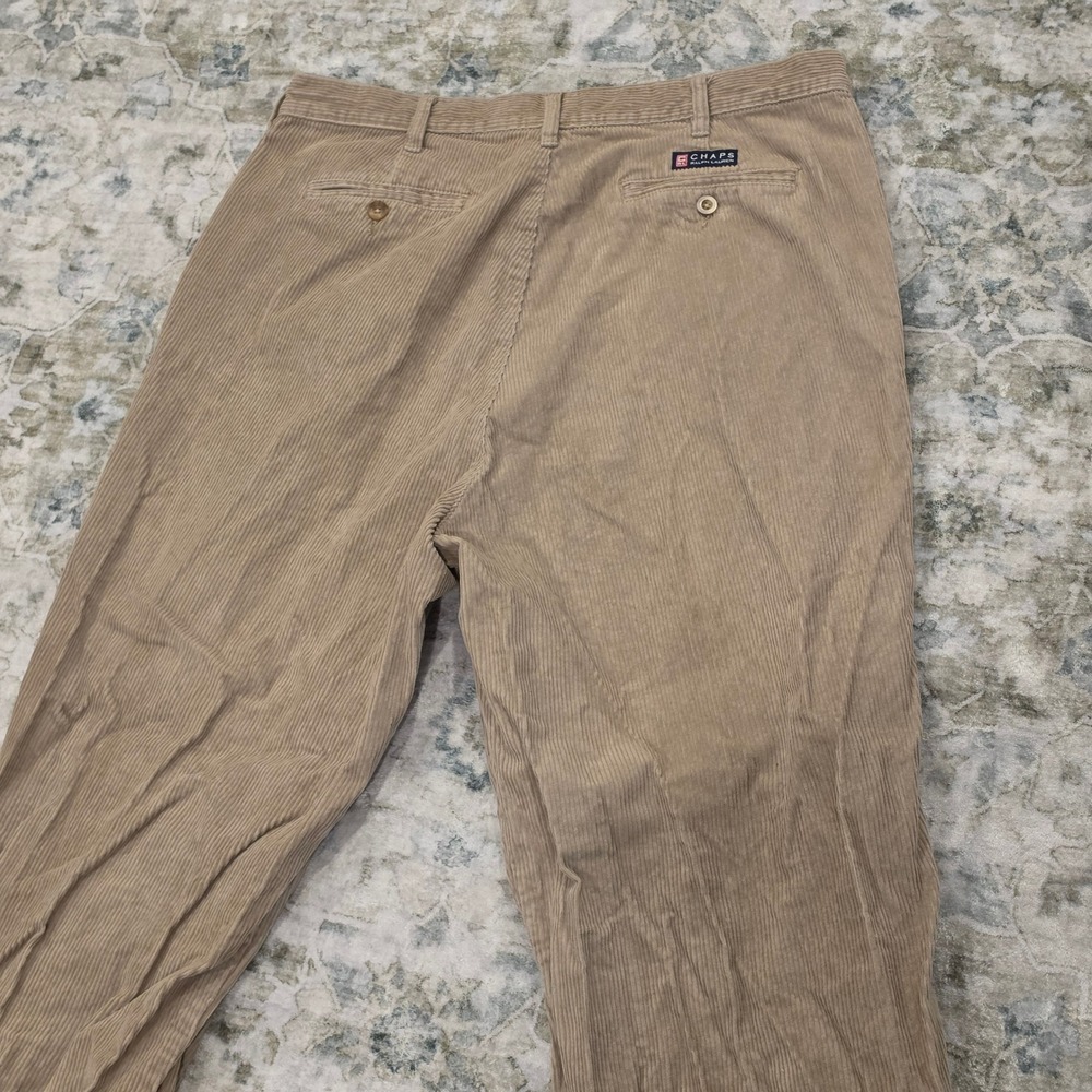 Chaps Ralph Lauren Mens 38x30 Tan Corduroy Pleated Straight Leg Khaki Pants